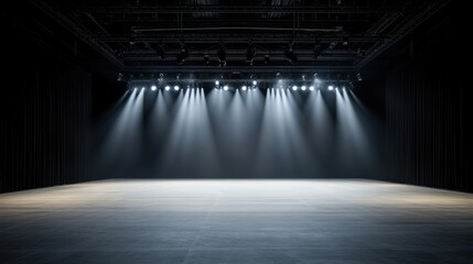 Empty stage with dramatic lighting ready for performance, perfect for theater, music, or dance productions