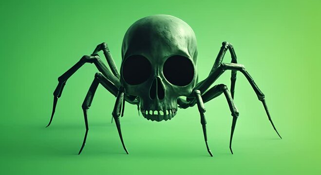 Creative animation made of the skull on spider legs on a pink background Pink Halloween motion background 4K