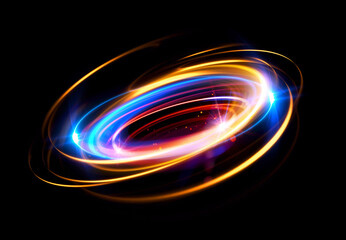 Glow swirl light effect. Circular lens flare. Abstract rotational lines. Power energy element. Luminous sci-fi. Shining neon lights. Magic arena. Swirl trail effect. Glint scene. Dynamic ellipse.