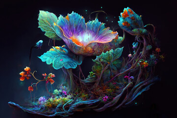 glow beautiful flowers on dark background.  