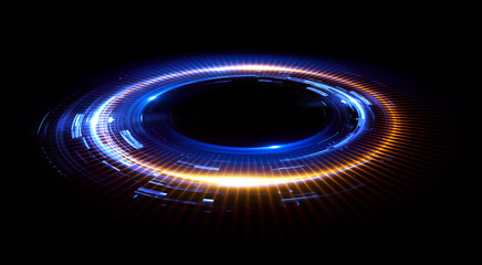 Glow swirl light effect. Circular lens flare. Abstract rotational lines. Power energy element. Luminous sci-fi. Shining neon lights. Magic arena. Swirl trail effect. Glint scene. Dynamic ellipse.