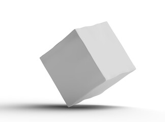 Rendered image of a small white cubic dented box on a light background