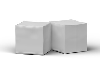 Rendered image of a small white cubic dented box on a light background