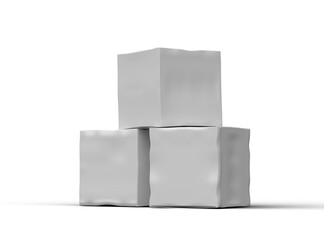 Rendered image of a small white cubic dented box on a light background
