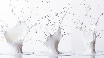 Three milk splashes on white background.