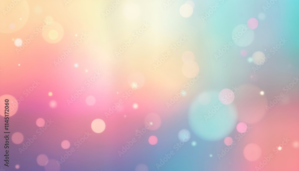 Aufkleber Blurred pastel holographic gradient background. Soft colors mix creating dreamy texture. Abstract pattern with glowing circles. Ideal for web banner app design. Modern vintage digital effect.