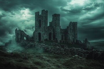 Dramatic Clouds Over Ancient Castle Ruins on a Hill: A Glimpse into Historical Fortifications