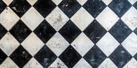 Wall with black and white old tiles
