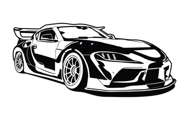 Abstract Classic vintage sports car silhouette vector 
illustration in black and white drawing style on a 
white background,coloring book.