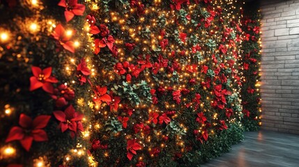 a wall cover with chrismas decoration and lights giving breath taking look