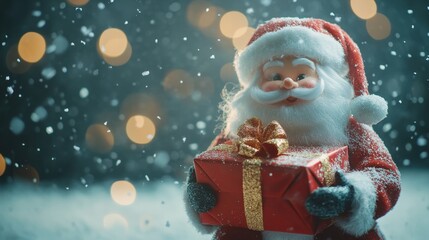 christimas gift and santa with copy space background bokeh