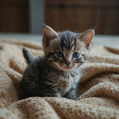 Portrait d'un mignon petit chaton sur un lit