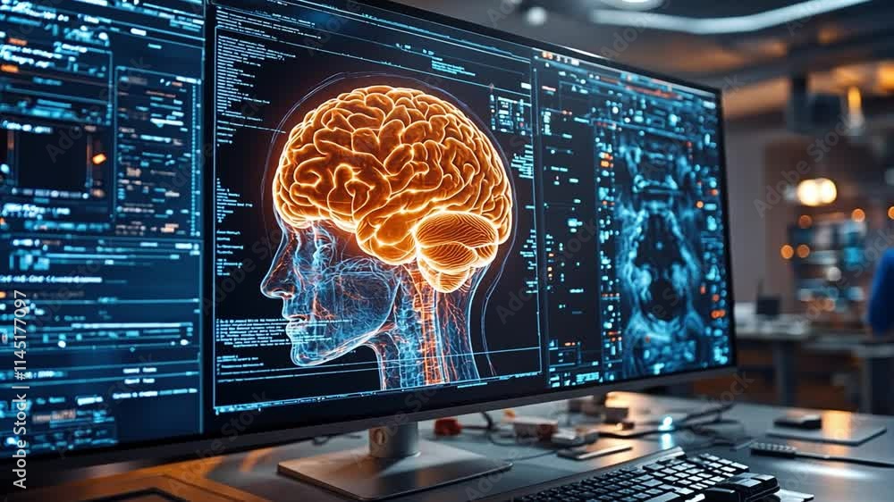 Poster innovative ai visualization of neural activity in a high-tech research lab setting