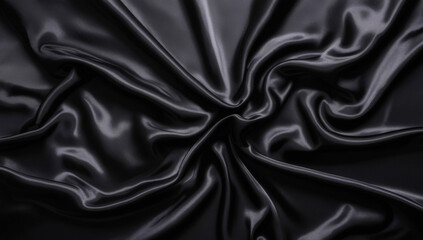 Obraz premium Luxurious black satin fabric draped gracefully, showcasing its smooth texture and sheen in soft lighting settings