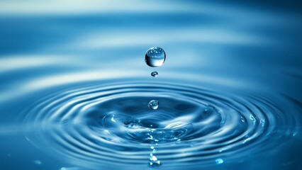 Water drop creates ripples on a calm surface at midday