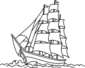 Sailing ship line vector illustration isolated on white background