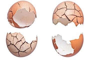 Isolated Fractured Hen Egg Shells on a Crisp White Background for Design Concepts