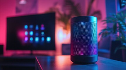 Futuristic AI Hologram Assistant Displaying Tasks and Calendar Events from Smart Speaker