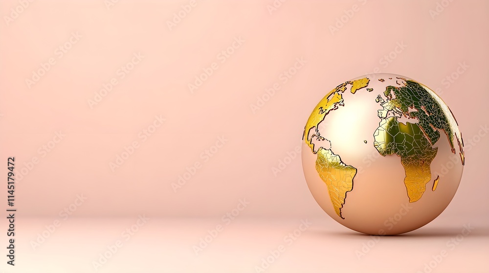 Poster elegant globe on soft pink background for global themes and concepts