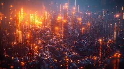 Obraz premium Digital Connectivity: Data Streams in Futuristic Cityscape