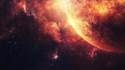 Obraz premium Jupiter wallpaper, cosmos planet design, space galaxy background, universe exploration art, solar system illustration, astronomy fantasy landscape, celestial orbit pattern, nebula texture.