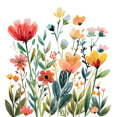 A watercolor vector of a peaceful spring morning with flowers, isolated on a white background. Spring morning vector.
