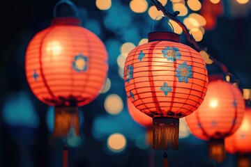 Obraz premium Vibrant Chinese New Year Celebration in Singapore: Lanterns Illuminate the Night River Festival
