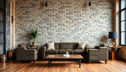 Industrial Retro Style Stone Wall Living Room with copper-finished skirting boards for a vintage touch