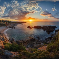 Sunset Arnia Beach landscape, Spain's Atlantic Ocean