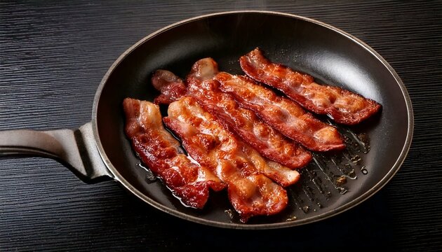 bacon cooked in a frying pan