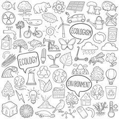 Bundle Ecology Recycle Traditional Doodle Icons Sketch Hand Made Design Vector.