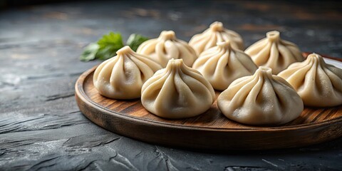 Khinkali on background, boiled dumplings, Georgian cuisine