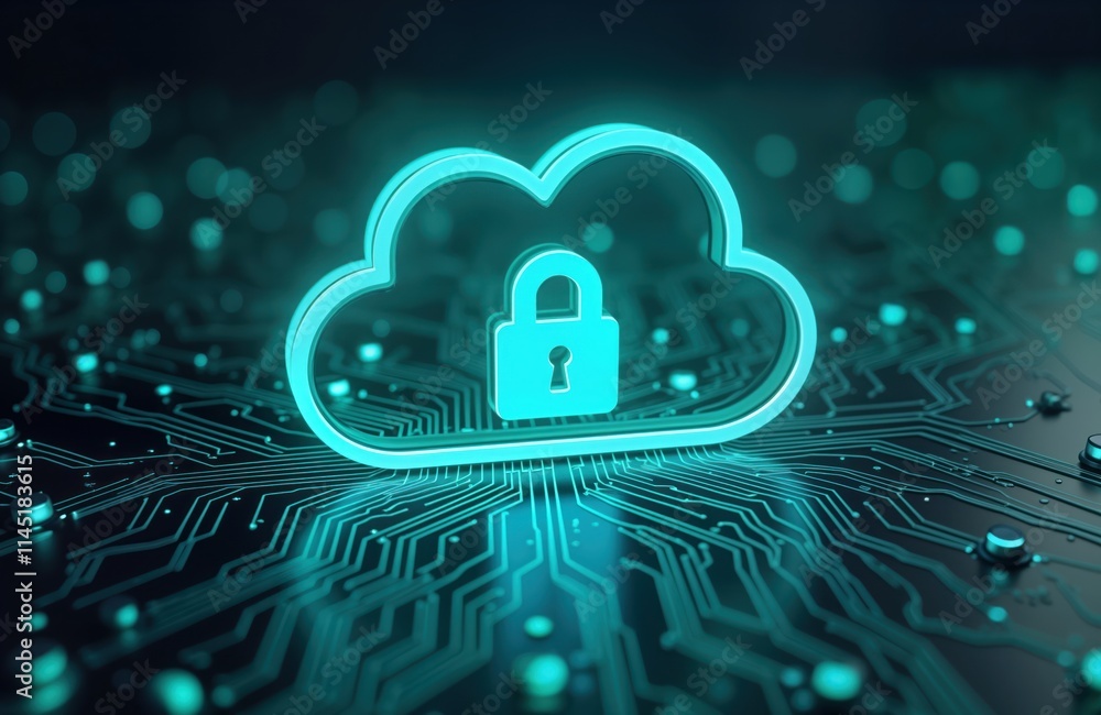 Aufkleber futuristic glowing cloud icon with padlock. cloud computing security concept. abstract illustration 