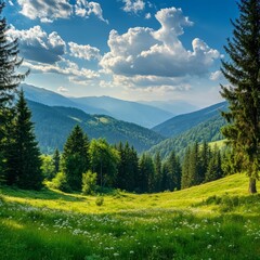 Fototapeta premium Hillside under cloudy sky.