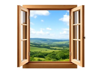 window with green grass and blue sky