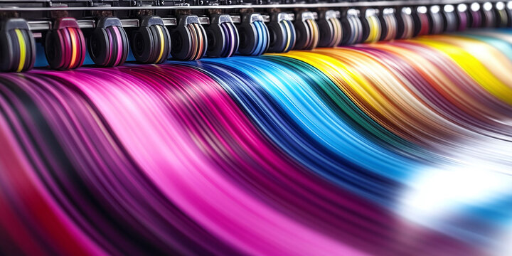 High-quality large-format professional printer with vibrant color samples on a clean white background, emphasizing modern printing technology.