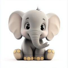 cute elephant 3d cartoon style isolated