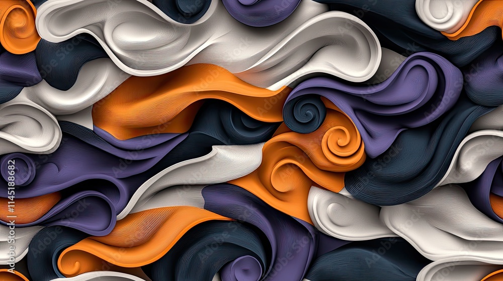 Poster abstract background showcases three-dimensional curves in deep colors, creating a sense of movement 