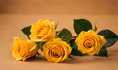 Bouquet of classic roses in yellow tones with soft lighting, valentine's day