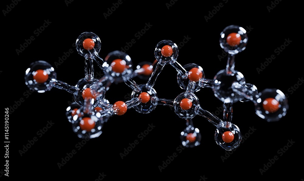 Aufkleber a 3d molecular structure with red and transparent spheres representing atoms.