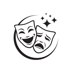 icon of comedy and tragedy theatrical masks isolated on white background
