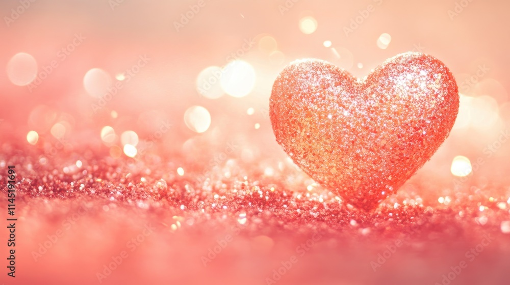 Poster sparkling heart on a soft blurred background with glitter effect