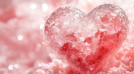 Obraz premium Frozen Heart Shape on Soft Pink Background for Romantic Themes