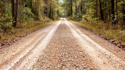 Naklejka premium Dirt road vanishing into autumn woods.