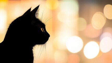 Obraz premium Silhouette of a cat against a colorful, blurred background.