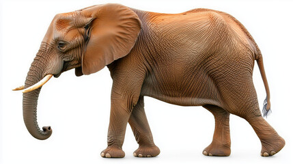 Fototapeta premium An elephant with large ears and a long trunk walks across a white background..