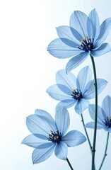 Close-up of elegant blue flowers with delicate petals and a soft gradient background, showcasing the beauty of nature and floral details in a serene composition