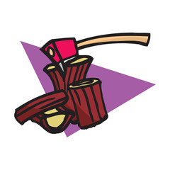 A tree stump with an axe stuck vector illustration flat icon, Ax sticking in stump symbol
