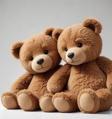 Obraz premium Two brown teddy bears cuddling from behind against white backdrop, stuffed, toy, affection