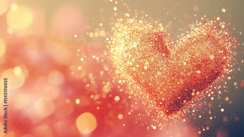 Poster glittering heart shape with shimmering particles on soft background